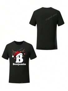 Camiseta navideña personalizable de cuello redondo, personaliza tu texto/nombre/bendición, conjunto de grupo para reunión familiar, fiesta de Navidad, top negro, ropa de otoño, top de mujer, conjunto navideño, regalo navideño, regalo para la mejor amiga, regalo para ella