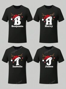 Camiseta navideña personalizable de cuello redondo, personaliza tu texto/nombre/bendición, conjunto de grupo para reunión familiar, fiesta de Navidad, top negro, ropa de otoño, top de mujer, conjunto navideño, regalo navideño, regalo para la mejor amiga, regalo para ella