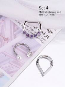 3Pcs/Set Y2K Style 16G Nose Ring Chain Nose Septum Jewelry Butterfly, Snake, Moon Stone Opal Septum Ring Piercing Jewelry Stainless Steel Lip Ring Faux Peal Septum Clicker Ring And Horseshoe Alien Star Barbell Hinged Septum Hoops Helix, Rook, Tragus, Daith, Cartilage Earring Septum Nose Rings Hoop Piercing Jewelry Dangle Chain Nose Rings For Men Women 10mm Party Date  Daily Wear - Multicolor - View 14