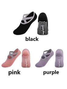 1 Pair/3 Pairs/5 Pairs Of Anti Slip Grip Yoga Socks, Breathable Cross Band Invisible Sports Indoor Socks, Silicone Anti Slip Dance Socks