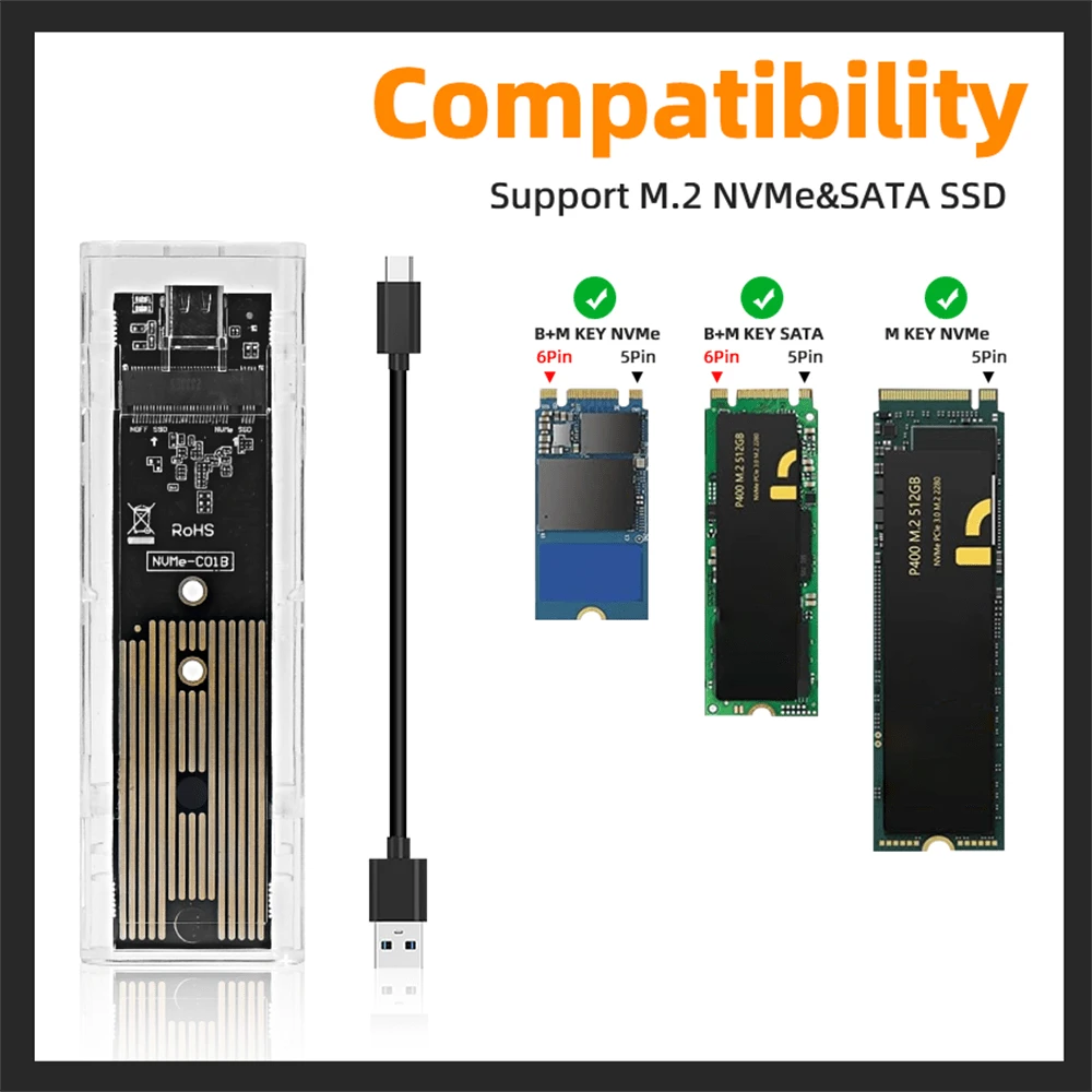 Dual Protocol M2 Nvme/Sata Ssd Case 10Gbps Hdd Box M.2 Nvme Ngff Ssd Usb 3.1 Behuizing type-C Om Type-Een Voor M.2 Harde Schijf  7