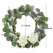 18" Artificial Eucalyptus Wreath With Welcome Sign Green Eucalyptus Leaf Wreath Greenery Wreath Round Leaves Wreath For Front Door Wall Window Farmhouse Porch Patio Garden Decor - 綠色 - 查看 3