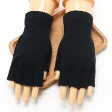 Unisex Solid Color Half Finger Gloves Fingerless Work Mittens Wholesale - Matte Black - View 4
