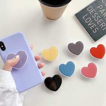 1pc Cute Solid Color Heart Shape Collapsible Expandable Multi Functional Mobile Phone Grip & Kicktand, Phone Grip Stand Holder Compatible With IPhone, Android Phone, Gift For Birthday, Family, Friends Push-Pull Phone Grip, Phone Holder, Phone Accessories - Multicolor - View 2
