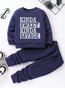 2 pezzi/set Completo di felpa e pantaloni con stampa di lettere alla moda per ragazzi, autunno inverno
