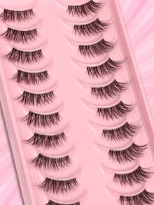 10 Pairs Cat Eye False Eyelashes - Petite, Natural, Cute Short Curled Style With Extended Wing Tips - Cat Eye Lashes - View 3