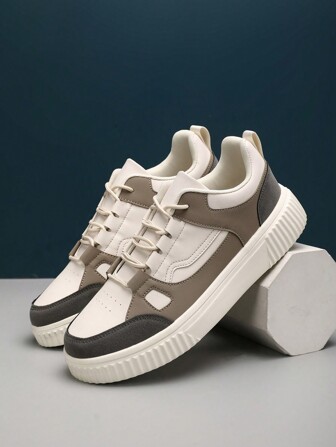 WANWEISI 男式防滑压花字母和色块系带运动鞋，户外运动滑板鞋 - 网球鞋