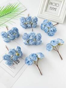 1 件（6 件头）秋季装饰迷你人造玫瑰花束丝绸圣诞装饰松针假植物迷你树枝情人节礼物生日派对装饰婚礼花篮新娘手捧花家居装饰餐厅卧室窗台花瓶装饰新年装饰户外花园开学季 - 彩色 - 查看 18