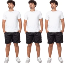 Kit 3 Tactel Men's Shorts With 3 Pockets For Training And Gym - 3 黑色 - 查看 4