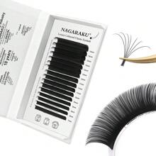NAGARAKU 16 líneas NAGARAKU Extensiones de pestañas individuales de lujo coleccionadas, clásicas, de 3a generación, de 0.07 mm de grosor, mate negras, profesionales, suaves, naturales y exquisitas, en forma de racimos de pestañas, pestañas individuales, pestañas postizas