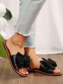 女士休闲平底凉鞋，圆头防滑拖鞋，适合室内和室外海滩使用 - 棕黑色 - 查看 5