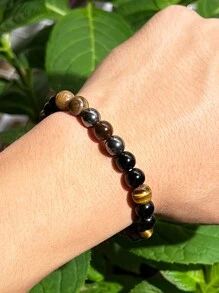 8毫米财富手链，赤铁矿和虎眼石，象征富足与繁荣、幸运与成功，冥想饰品，节日礼物，男女皆宜——守护、勇气、专注与自信