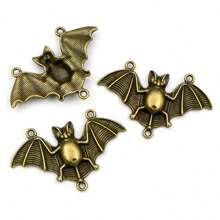 5 Stücke 48x30mm Metall Fledermaus Handgefertigte Anhänger mit Schlaufenverbinder Bastelzubehör für DIY Halloween Dekoration Schmuckherstellung
