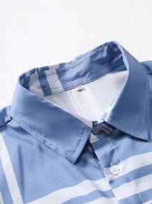 Men's Casual Plaid Print Button-Down Shirt, Spring Autumn - Grey - View 5