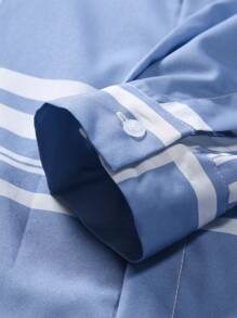 Men's Casual Plaid Print Button-Down Shirt, Spring Autumn - Grey - View 7