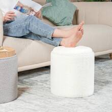 Ghế đôn tròn Boucle có ngăn chứa đồ, ghế trang điểm bọc nhung đa năng, ghế đệm mềm có nắp tháo rời, ghế đẩu nghỉ ngơi hiện đại cho phòng khách, quà tặng phòng ngủ cho ký túc xá trở lại trường - trắng - Xem 6