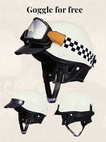 1入復古機車電動車騎行半頭盔，中性摩托車電動自行車安全帽，帶護目鏡，全季通用 - 白色 - 查看 6