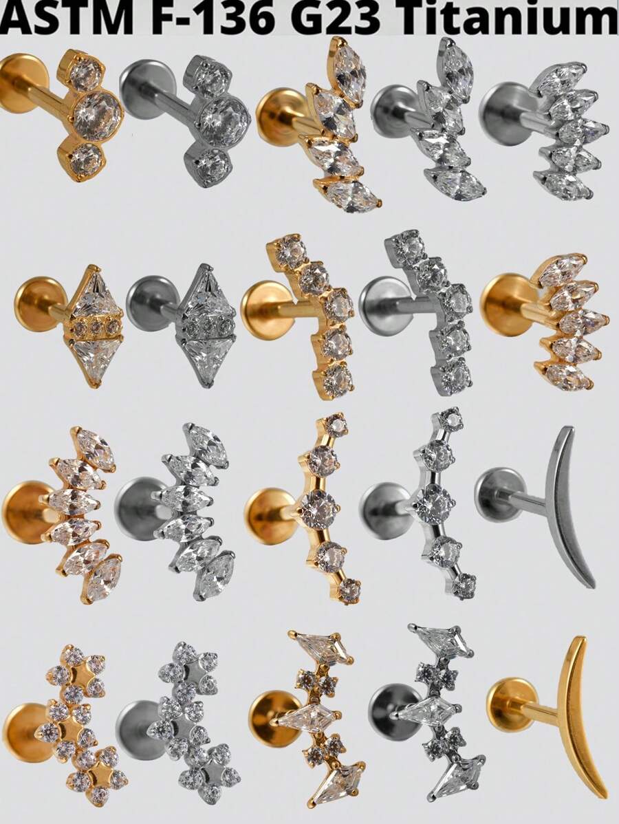1 件榄尖形锆石 G23 纯钛耳钉 16G 内螺纹 Cz 花形耳轮耳屏穿孔珠宝情人节、妈妈、母亲、母亲节、礼物 - 如圖 - 查看 1