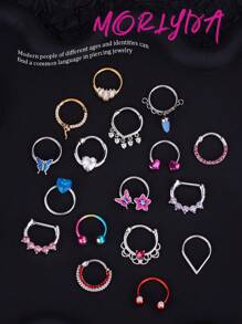 3Pcs/Set Y2K Style 16G Nose Ring Chain Nose Septum Jewelry Butterfly, Snake, Moon Stone Opal Septum Ring Piercing Jewelry Stainless Steel Lip Ring Faux Peal Septum Clicker Ring And Horseshoe Alien Star Barbell Hinged Septum Hoops Helix, Rook, Tragus, Daith, Cartilage Earring Septum Nose Rings Hoop Piercing Jewelry Dangle Chain Nose Rings For Men Women 10mm Party Date  Daily Wear - Multicolor - View 1