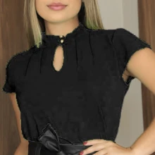 Delicate Evangelical Women's Shirt With Short Sleeves And Delicate Button Detail On The Collar - màu đen - Xem 1