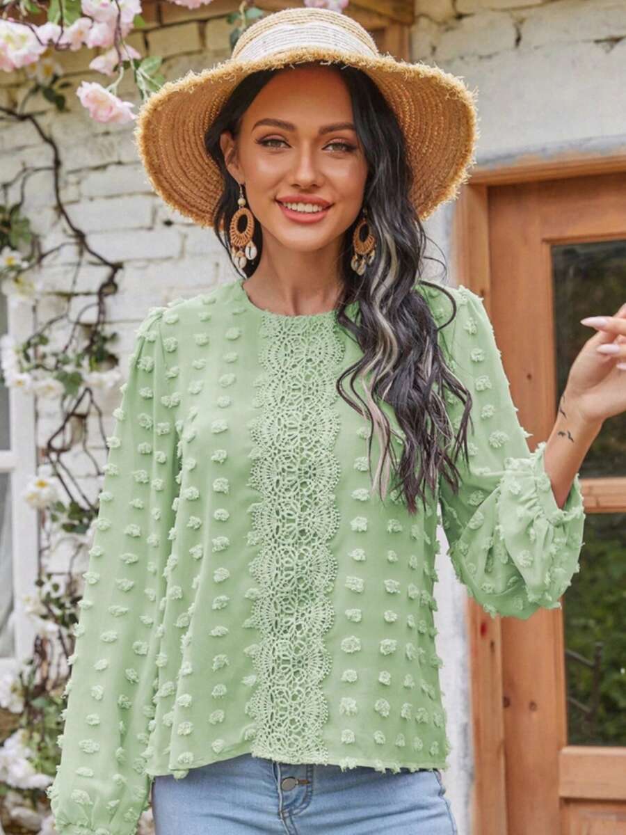 Clip Dot Lace Detail Blouse