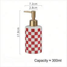 1pc Fashionable Red, Pink, Green & Black Checkerboard Ceramic Soap Dispenser With Manual Pump - 10.55oz Bottle, Suitable For Bathroom And Kitchen - Easy To Use Soap Dispenser, Refillable Empty Container For Shampoo, Body Wash, Hand Soap Etc, Bathroom Accessory - Red - View 5