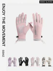 BAMANSHI 1 双纯色针织面料骑行手套，全指，防滑手掌，保暖，防风，防水，触摸屏友好，多色可选，方便秋冬季户外运动 - 彩色 - 查看 11