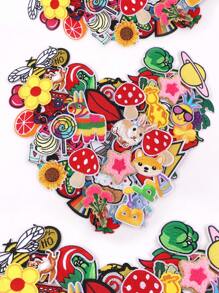 50 piezas/Paquete Parches de bordado de girasoles y letras en inglés termoadhesivos de colores aleatorios, aptos para DIY en ropa y accesorios - sombreros, jeans, vestidos, etc. Adorables y únicos apliques bordados de dibujos animados