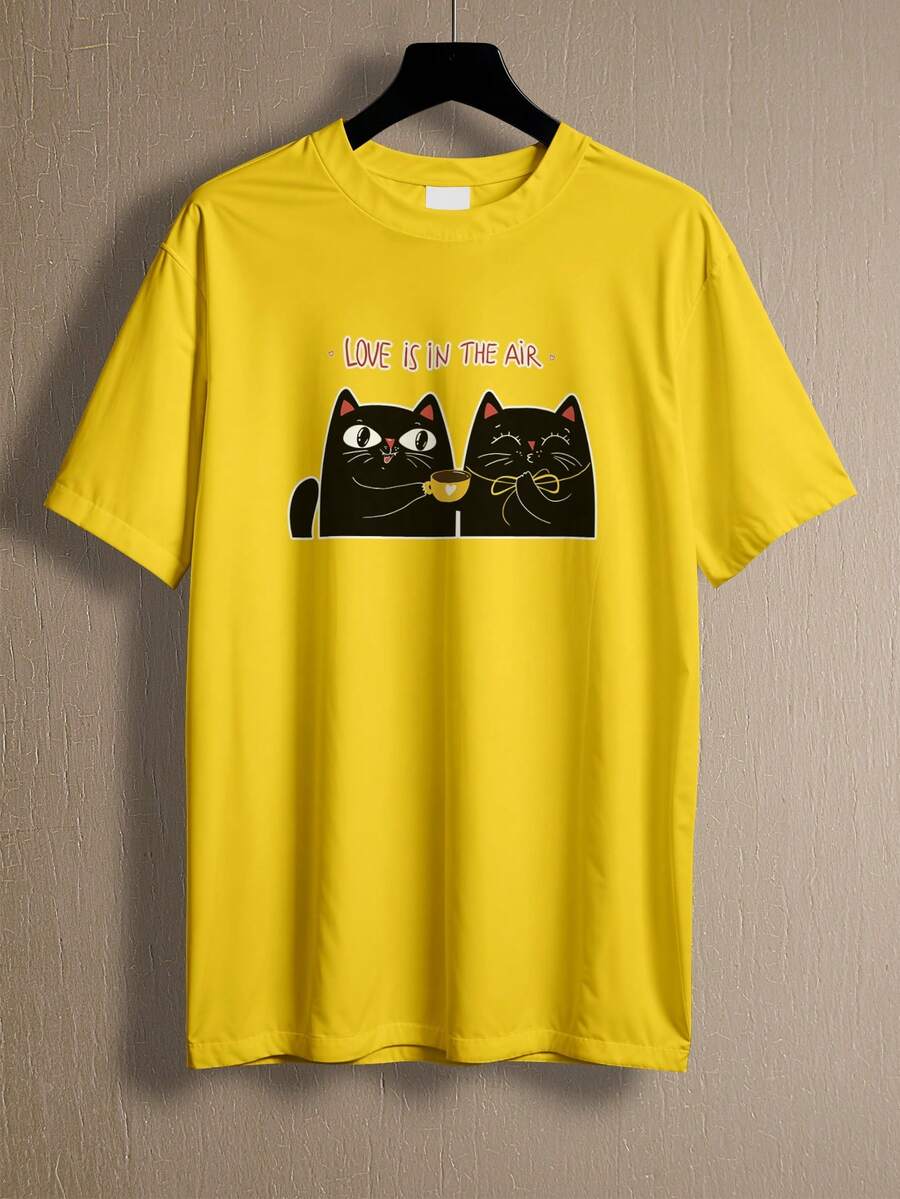T-Shirt Shirt Cat Love Kitten In The Air Meme REF 4224 FLUXO FX - 黃色 - 查看 1