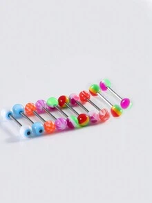 5pcs/10pcs Random Color Acrylic Dice Shaped Barbell Tongue Rings, Silicone Textured Tongue Piercing Jewelry - Multicolor - View 5