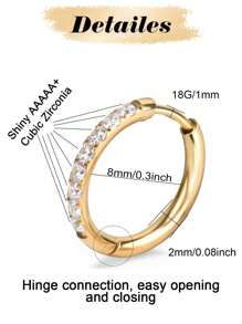 14K Gold Plated Stainless Steel Huggie Hoop Earrings,Dainty Pave Cubic Zirconia Cartilage Tiny Earring For Sensitive Ears Hypoallergenic Lightweight For Women Banquet Date Gift Fashion Jewelry For Multi-Party Wear 6mm 8mm10mm12mm Multiple Sizes