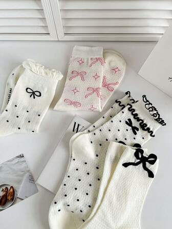 4 Pairs Women Summer Autumn Sweet Casual Socks Lolita Ballet Style Ultrathin Breathable Socks For Women Lace Bow Piles Of Sports Casual Socks