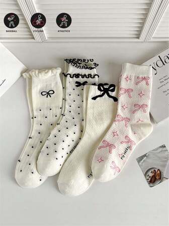 4 Pairs Women Summer Autumn Sweet Casual Socks Lolita Ballet Style Ultrathin Breathable Socks For Women Lace Bow Piles Of Sports Casual Socks