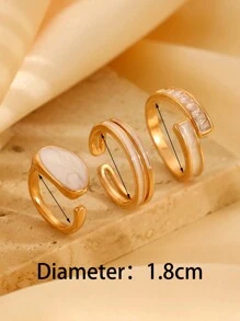 Bộ 3 chiếc nhẫn đồng vẽ tranh sơn dầu bất đối xứng thời trang mới, thiết kế độc đáo cho phụ nữ đeo hàng ngày - Vàng - Xem 7