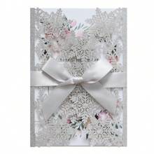 10 件/包激光切割雪花金色闪光纸圣诞邀请函，包括封面、空白卡片和蝴蝶结，适用于冬季婚礼、订婚、圣诞派对和优雅的新年宾客邀请函、圣诞节 - 彩色 - 查看 4