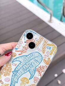 1pc Summer Ocean Theme Whale & Jellyfish Pattern Transparent Soft Phone Case For IPhone11/12/13/14/15Pro Max - Multicolor - View 6
