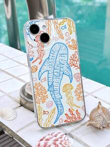 1pc Summer Ocean Theme Whale & Jellyfish Pattern Transparent Soft Phone Case For IPhone11/12/13/14/15Pro Max - Multicolor - View 3