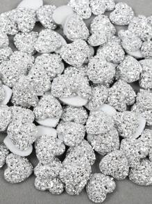 100pcs/Pack 12mm Resin Heart Shape Flat Bottom Diamond, Resin Rhinestones For DIY Crafts And Clothing Decoration - Silver - View 3