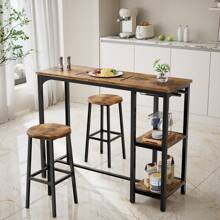 Juego de bar de 3 piezas con mesa y silla y dos gabinetes de almacenamiento abiertos con esquinas de mesa ajustables y bordes de mesa redondos para sala de estar, comedor, restaurante y cocina.