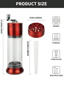 Molinillo manual de especias de metal de aluminio 5 en 1, soporte multifuncional de cono, máquina de liar cigarros con cepillo de limpieza - Multicolor - Ver 2