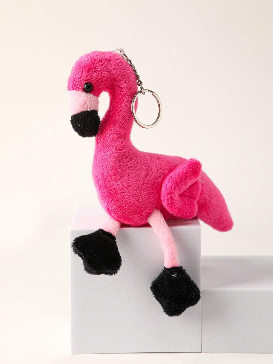 Fuzzy Flamingo Charm Keychain For Back To School Car Accessories Bag ...