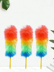 1 pieza Plumero de plumas de colores, herramienta de limpieza del hogar, plumero utilizable en seco y húmedo, limpieza de oficina y hogar, escoba de alfombra, plumero de coche