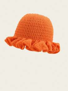 1pc Women's Y2K Style Handmade Crochet Ruffled Knit Hat, Hollow Out Knitted Bucket Hat, Suitable For Daily Wear, Photography, Party, Picnic, Outdoor, Autumn/Winter, Valentine's Day - A - View 17