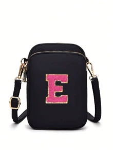 2 Peças Bolsa Transversal Fashion Casual Mini para Caminhada com Bolsa de Tecido para Celular, Porta-moedas Vertical para Mulheres e Meninas, Presentes para Volta às Aulas, Outono e Inverno, Dia dos Namorados (Adesivos de Letra DIY) - Preto - Visão 19