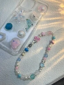 One Chain Link Bowknot Phone Case Strap With Flowers & Beads For Girls, Compatible With Phones & CCD Cameras - Multicolor - View 9