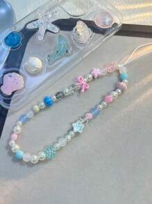 One Chain Link Bowknot Phone Case Strap With Flowers & Beads For Girls, Compatible With Phones & CCD Cameras - Multicolor - View 7