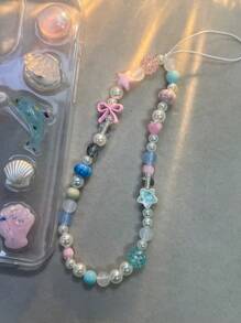 One Chain Link Bowknot Phone Case Strap With Flowers & Beads For Girls, Compatible With Phones & CCD Cameras - Multicolor - View 1