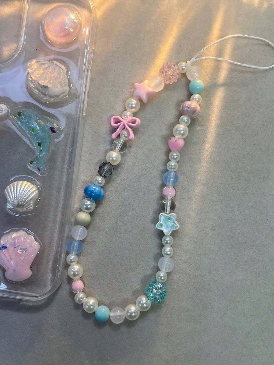 One Chain Link Bowknot Phone Case Strap With Flowers & Beads For Girls, Compatible With Phones & CCD Cameras - Multicolor - View 1