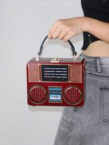 Túi vuông nhỏ hình dạng độc đáo bằng Acrylic thời trang mới năm 2024, Túi đeo chéo đeo vai radio thời trang cá nhân, Túi xách máy ghi âm cổ điển - Màu Đỏ Sâu - Xem 2