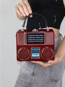 Túi vuông nhỏ hình dạng độc đáo bằng Acrylic thời trang mới năm 2024, Túi đeo chéo đeo vai radio thời trang cá nhân, Túi xách máy ghi âm cổ điển - Màu Đỏ Sâu - Xem 3